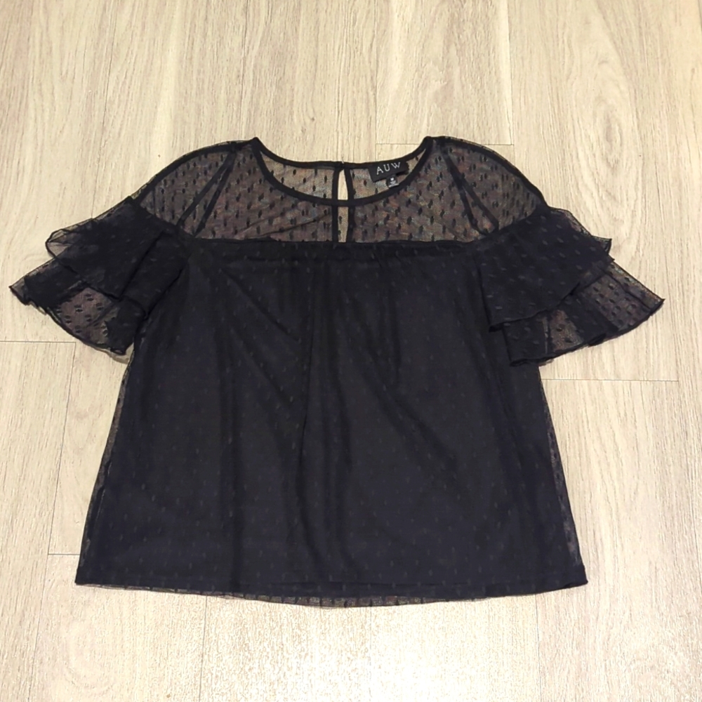 Black sheer polka dot top